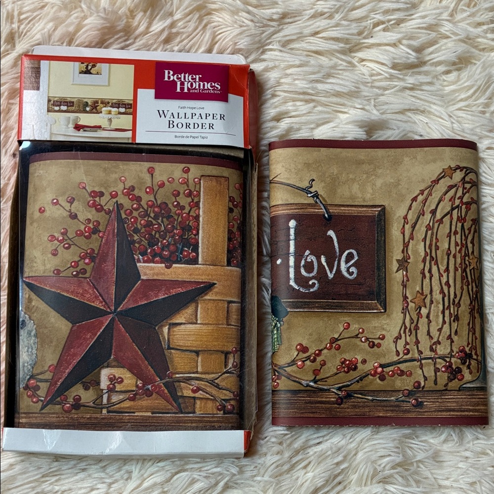 Better Homes And Gardens Rustic Star Wallpaper Border - Red and Brown‎